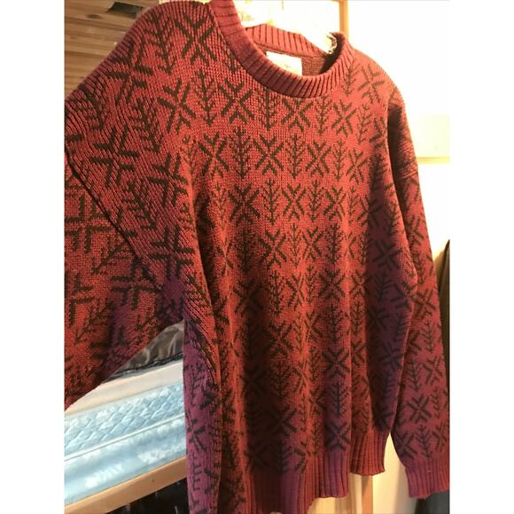 Alps Vintage Men’s M Red Geometric Long Sleeve Pullover Cotton Sweater - Picture 6 of 16